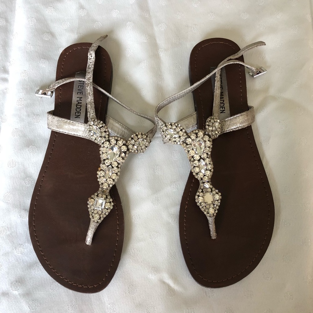 Steve Madden Leather & Crystal, Sandals Size 10